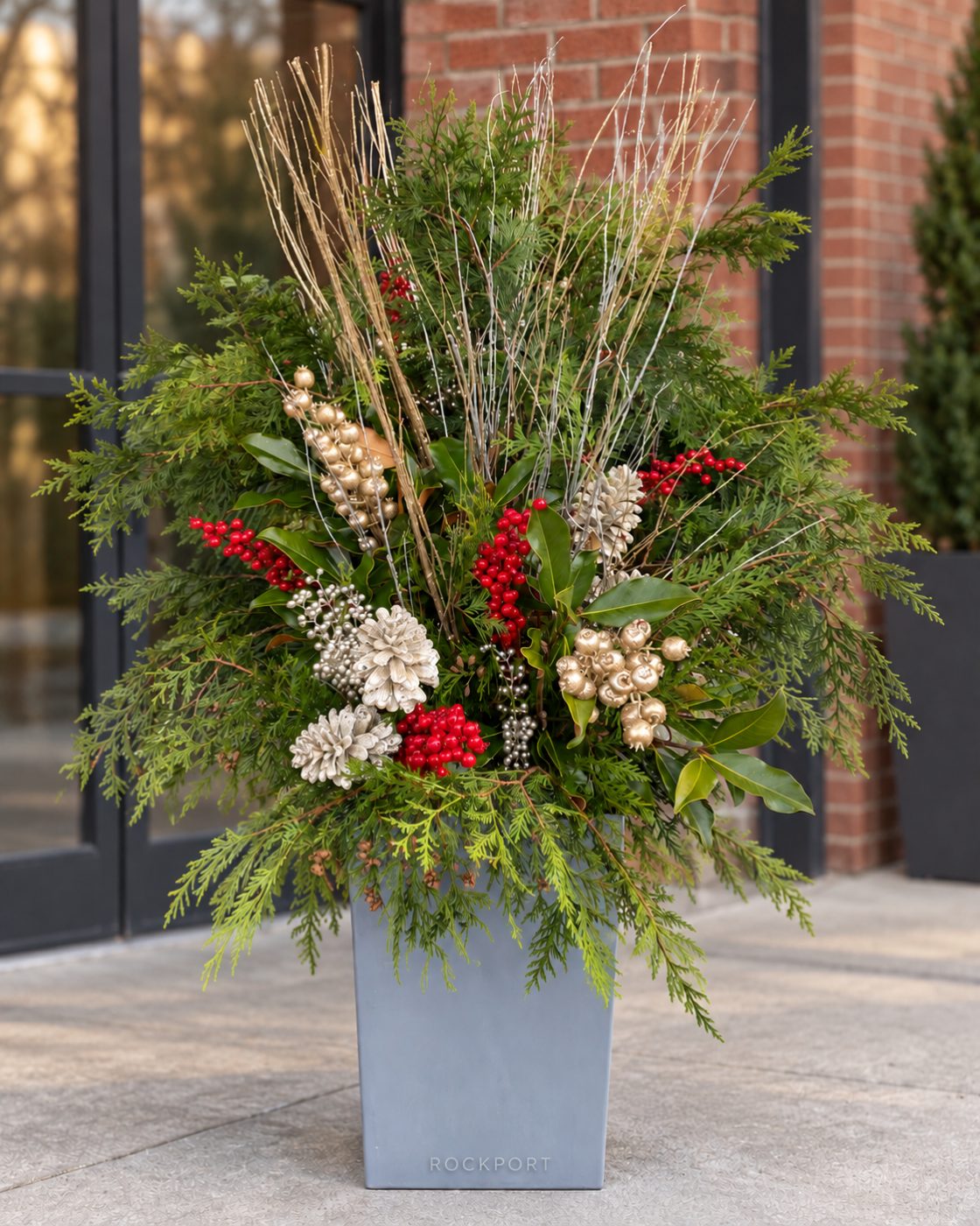 ROCKPORT XMASS POT Holiday seasonal planter display by Rockport